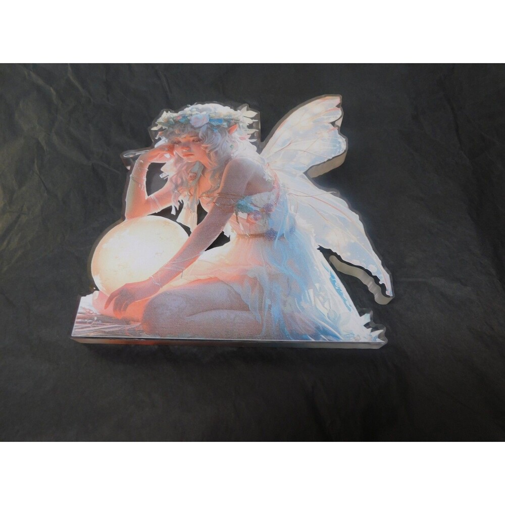 Acrylic Fairy Girl Figurine Sitting With Glowing Orb Pastel Fantasy Art
